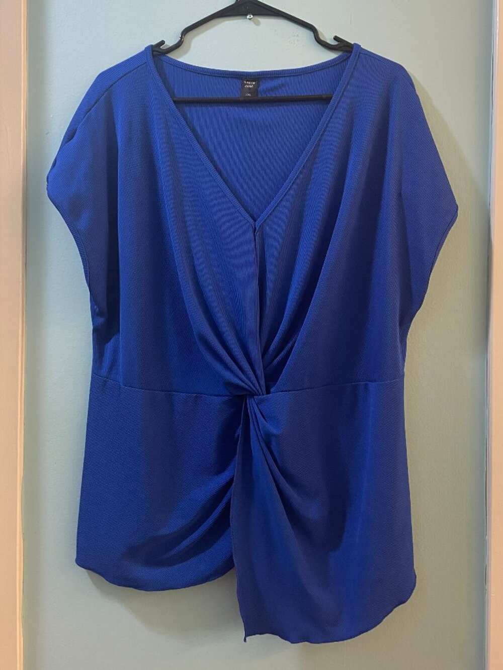 Shein Curve Blue Ribbed Asymmetrical Top, 3x